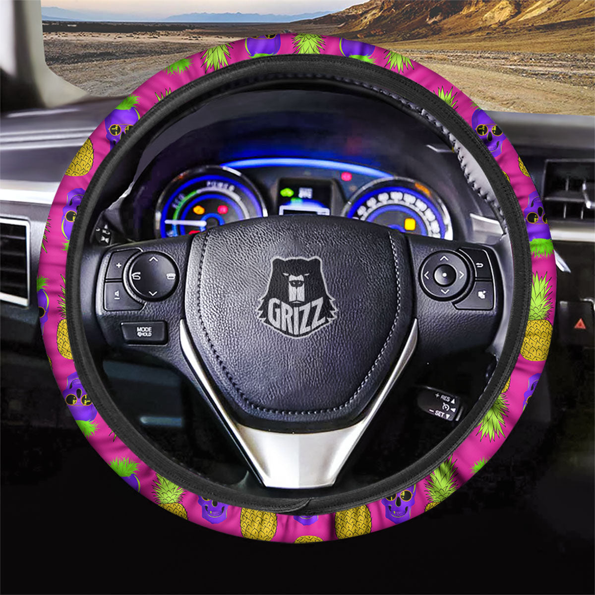 Skull Pineapple Print Pattern Car Steering Wheel Cover-grizzshop