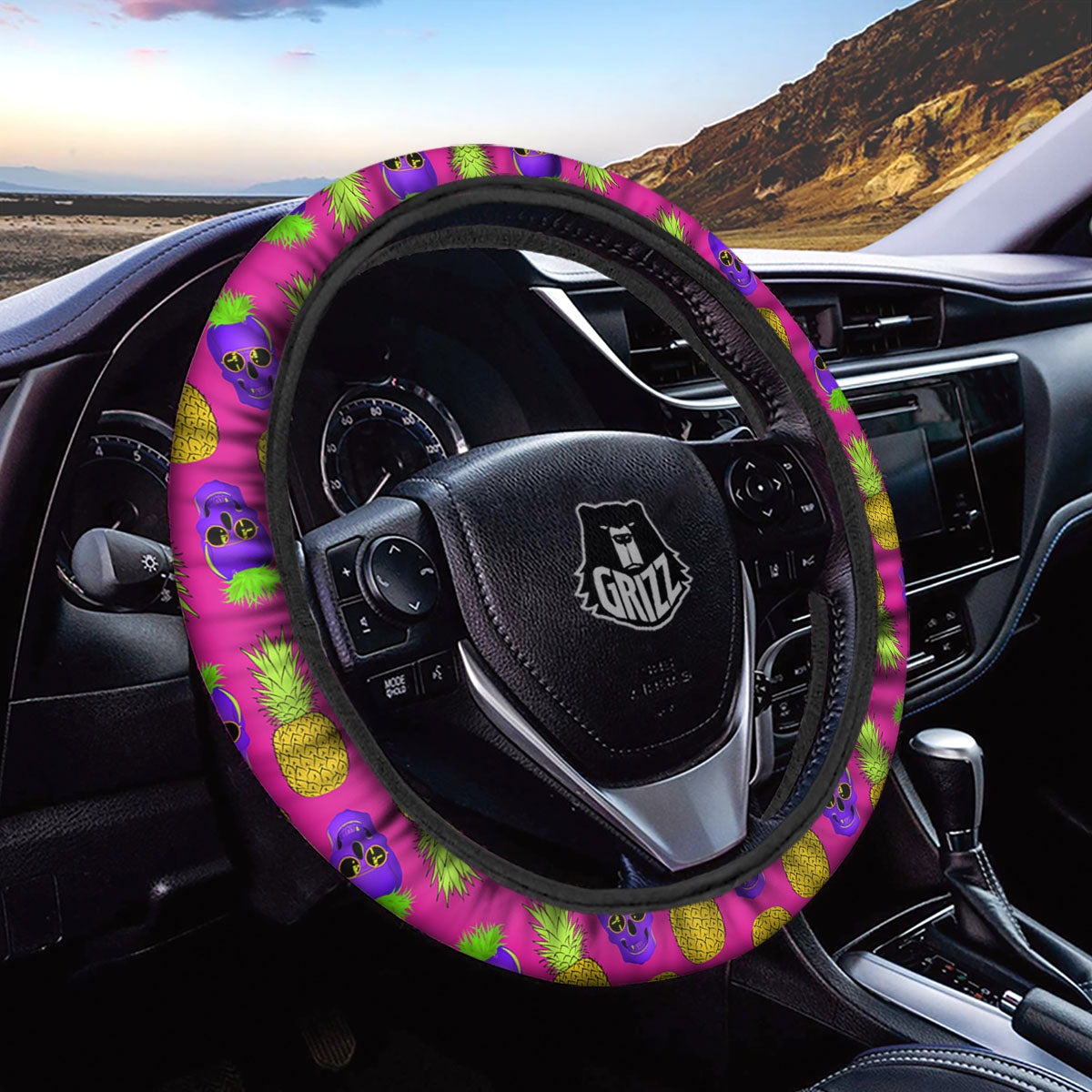 Skull Pineapple Print Pattern Car Steering Wheel Cover-grizzshop