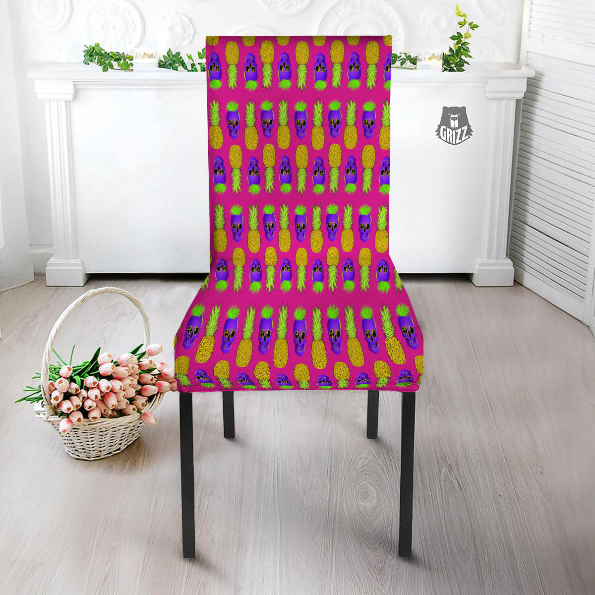 Skull Pineapple Print Pattern Dining Chair Slipcover-grizzshop