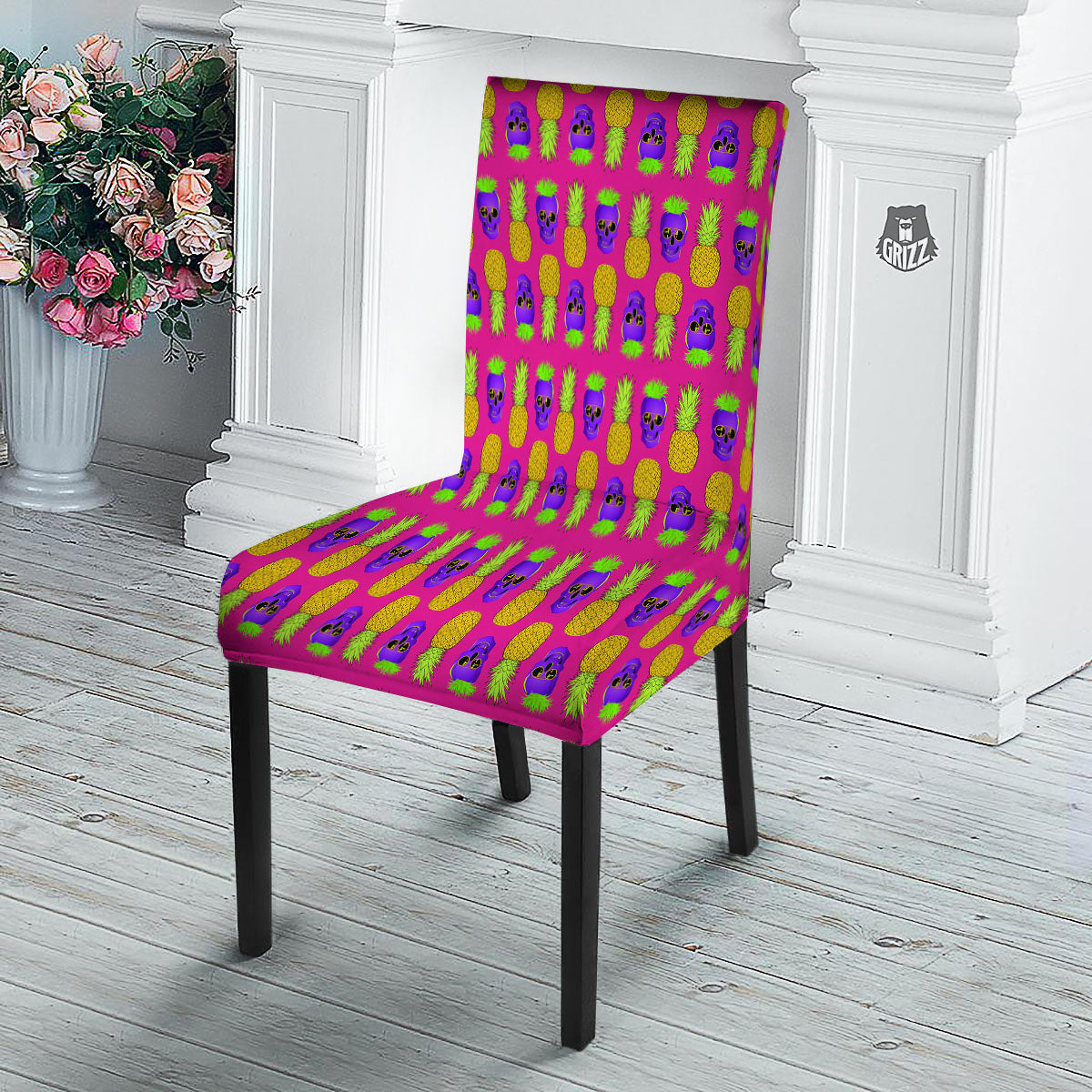 Skull Pineapple Print Pattern Dining Chair Slipcover-grizzshop