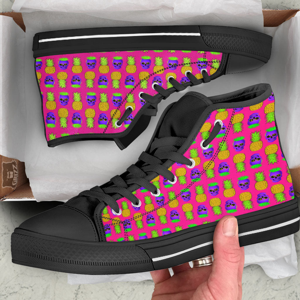 Skull Pineapple Print Pattern High Top Shoes-grizzshop