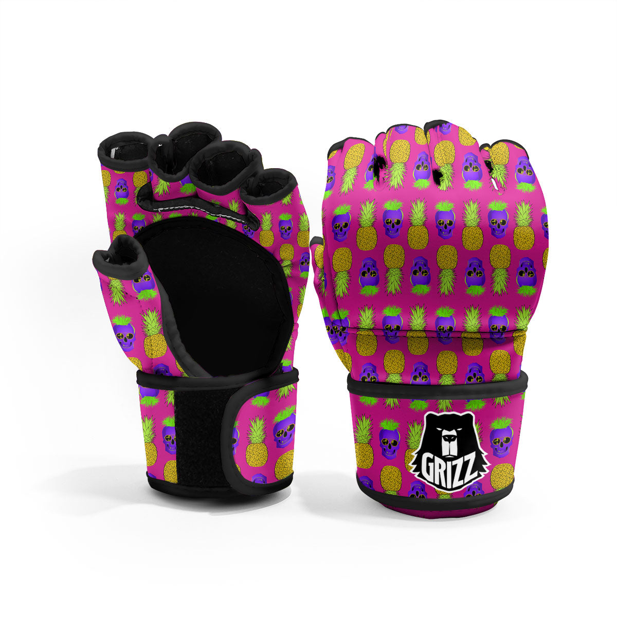Skull Pineapple Print Pattern MMA Gloves-grizzshop