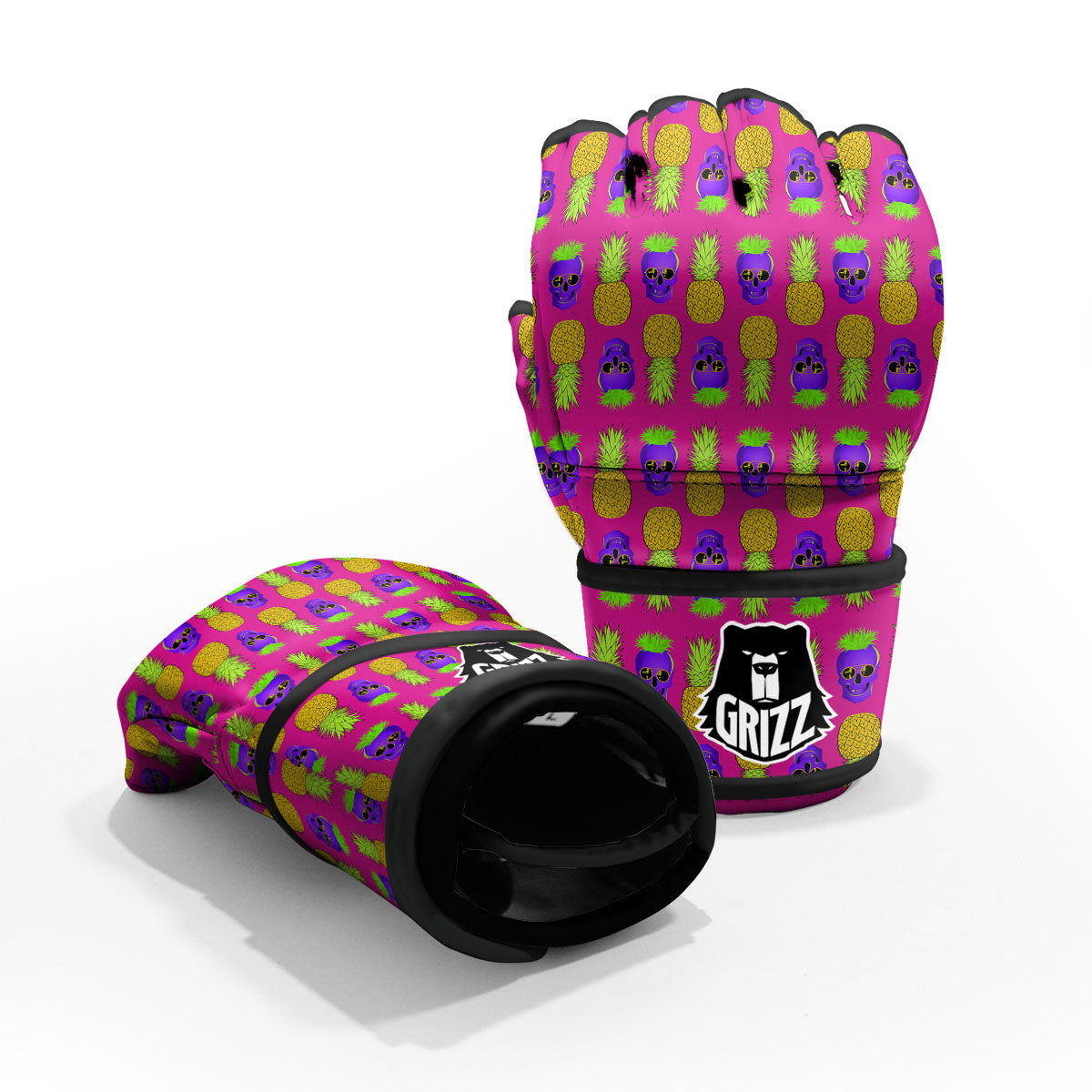 Skull Pineapple Print Pattern MMA Gloves-grizzshop