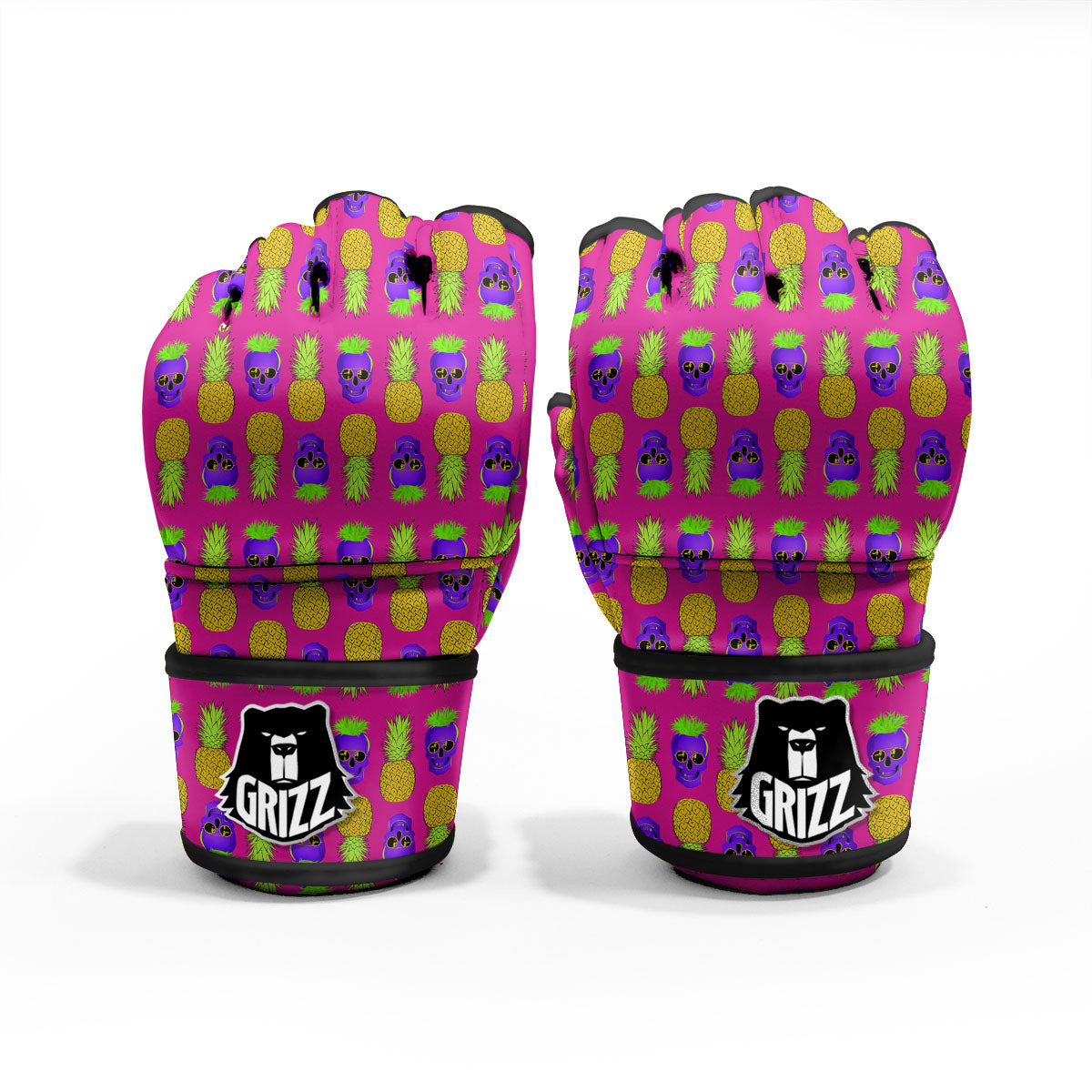 Skull Pineapple Print Pattern MMA Gloves-grizzshop