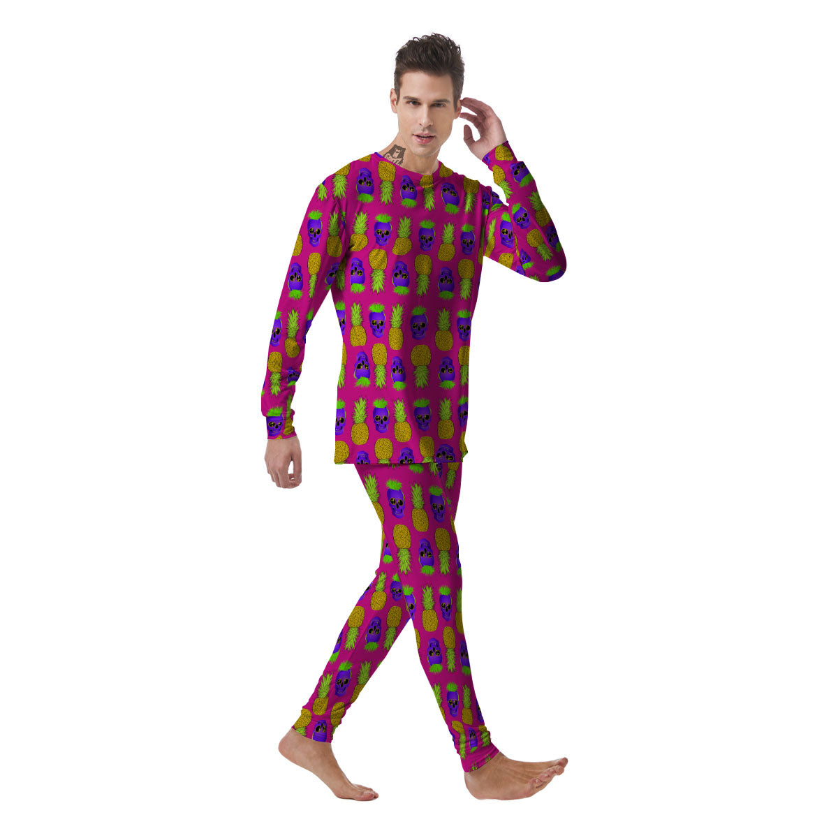 Skull Pineapple Print Pattern Men's Pajamas-grizzshop