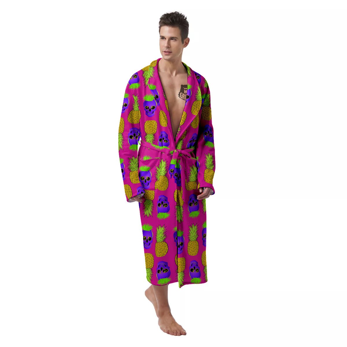 Skull Pineapple Print Pattern Men's Robe-grizzshop