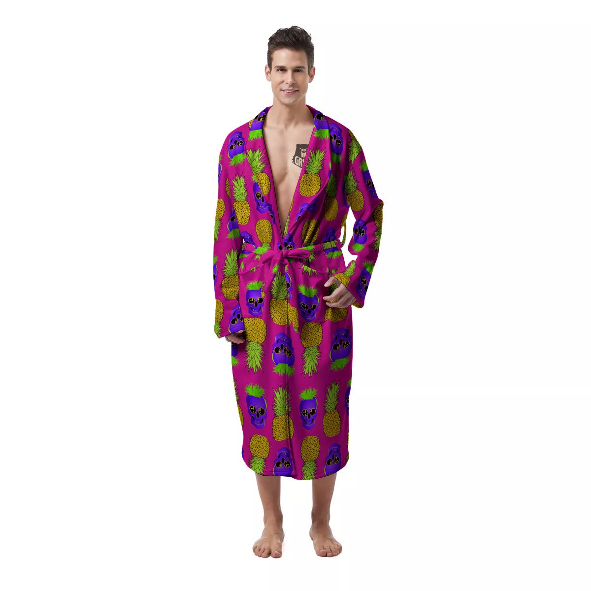 Skull Pineapple Print Pattern Men's Robe-grizzshop