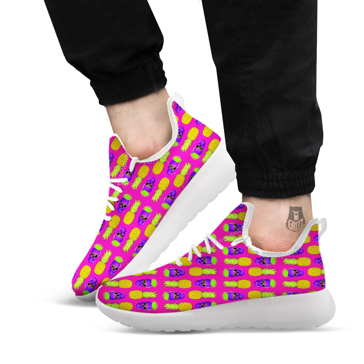 Skull Pineapple Print Pattern White Athletic Shoes-grizzshop