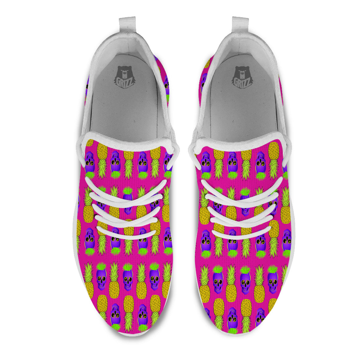 Skull Pineapple Print Pattern White Athletic Shoes-grizzshop