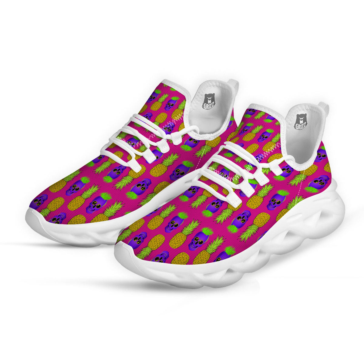 Skull Pineapple Print Pattern White Running Shoes-grizzshop