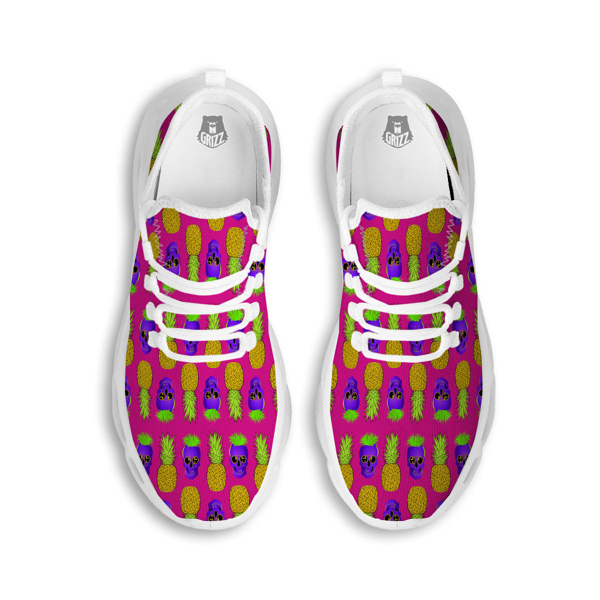 Skull Pineapple Print Pattern White Running Shoes-grizzshop