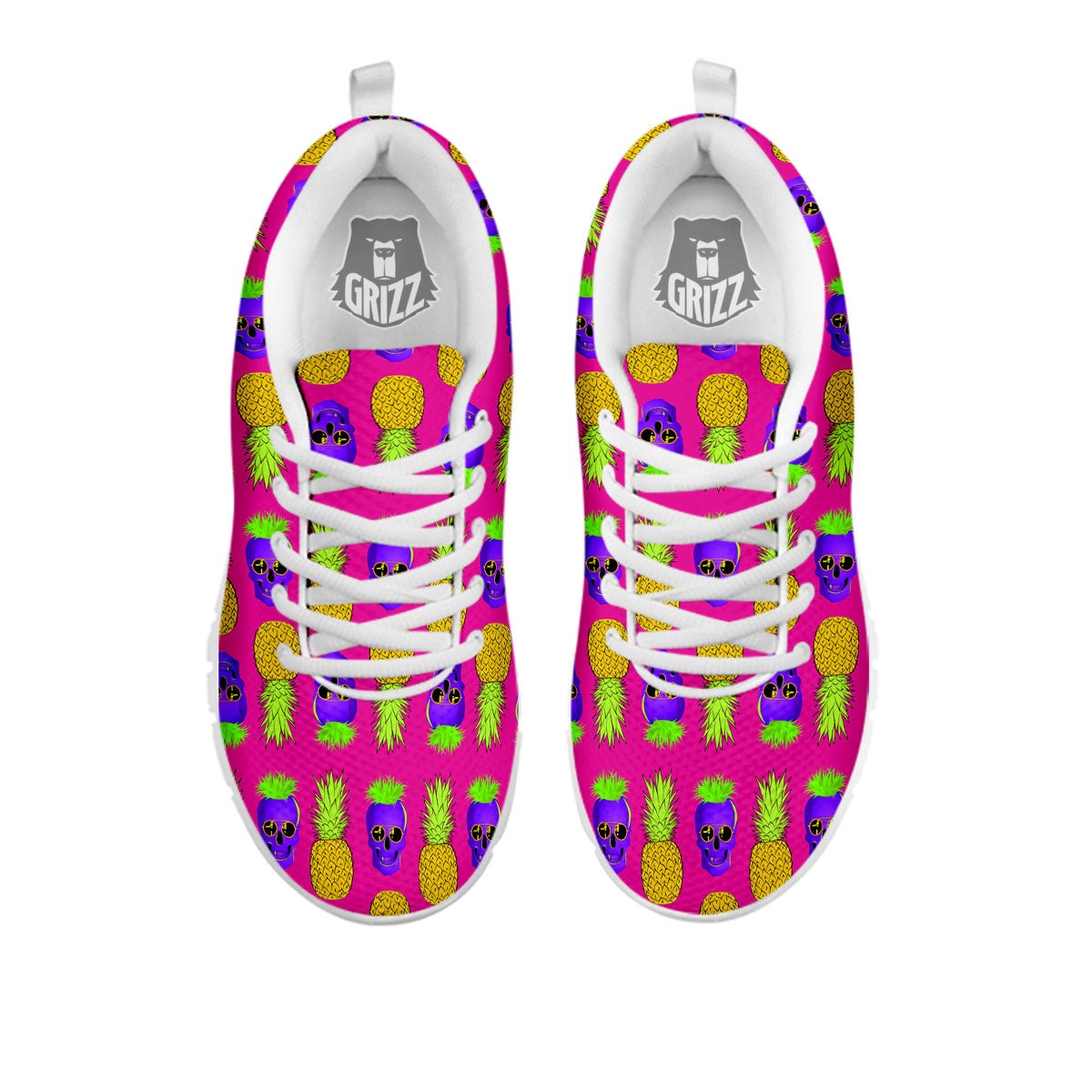 Skull Pineapple Print Pattern White Sneaker-grizzshop