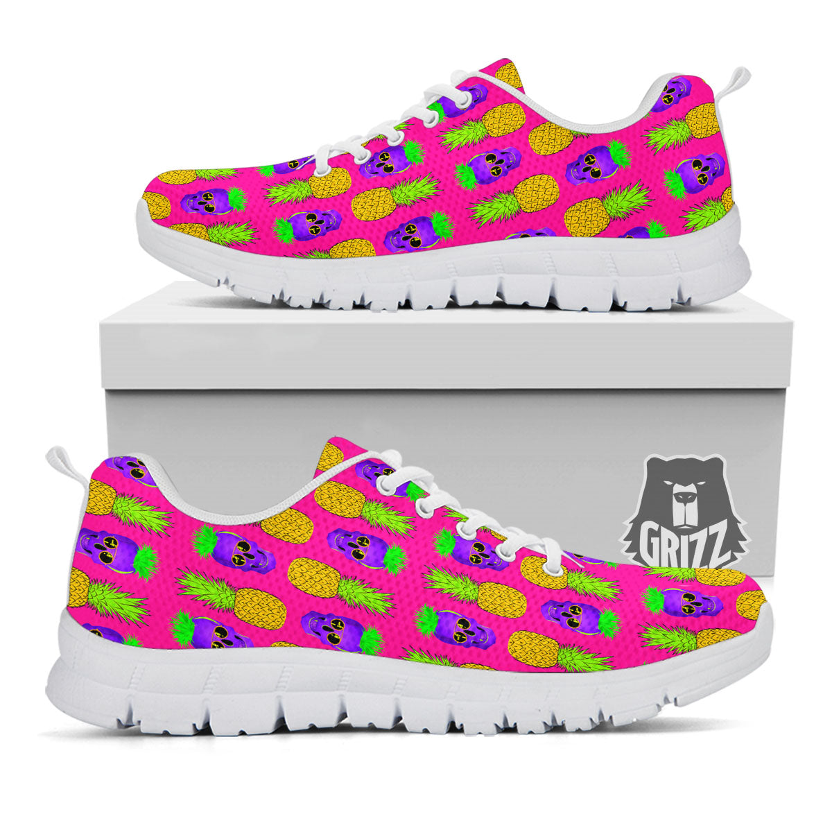Skull Pineapple Print Pattern White Sneaker-grizzshop