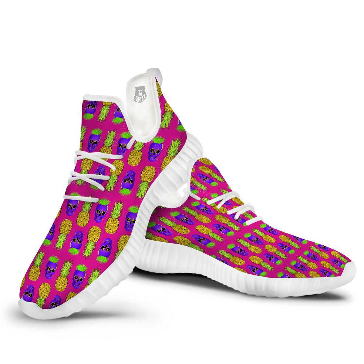 Skull Pineapple Print Pattern White Walking Shoes-grizzshop