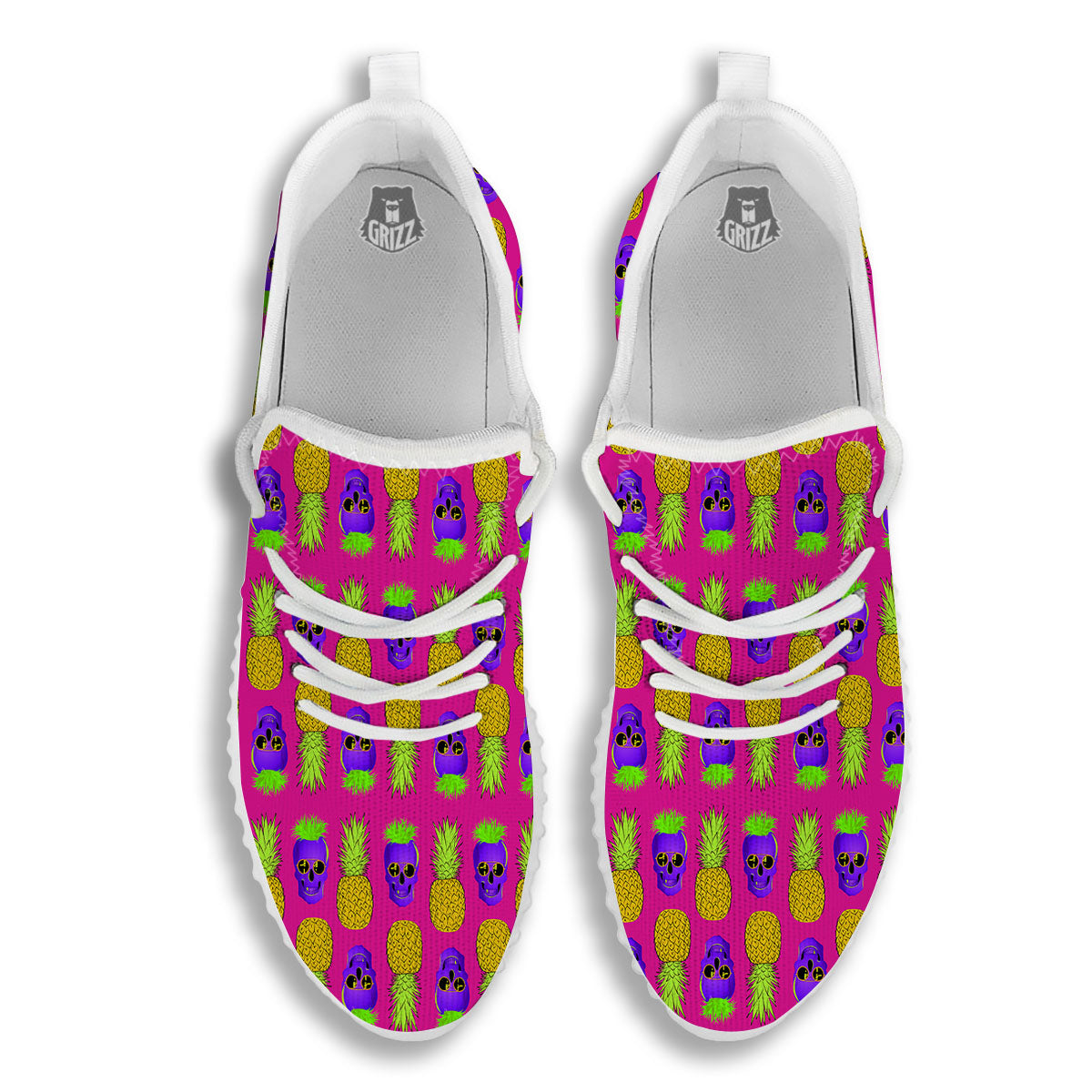 Skull Pineapple Print Pattern White Walking Shoes-grizzshop