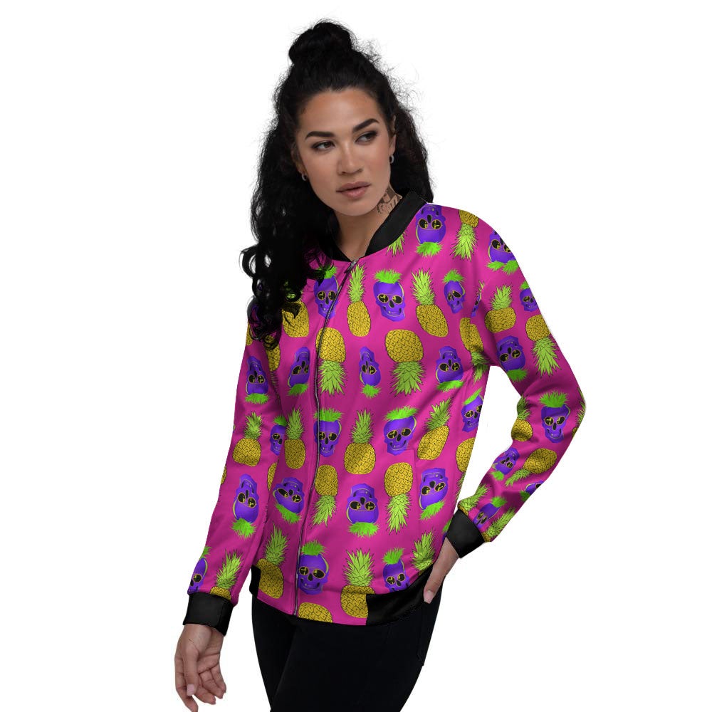 Skull Pineapple Print Pattern Women's Bomber Jacket-grizzshop