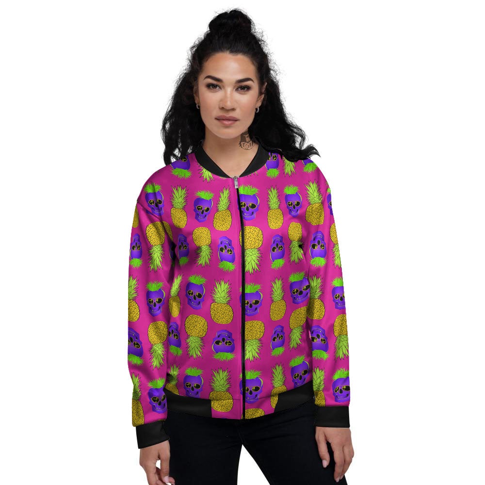 Skull Pineapple Print Pattern Women's Bomber Jacket-grizzshop