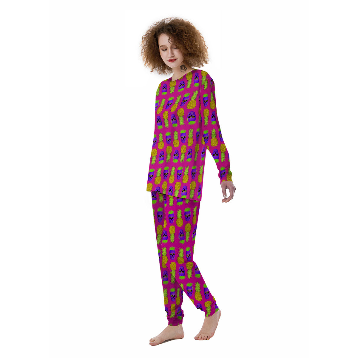 Skull Pineapple Print Pattern Women's Pajamas-grizzshop