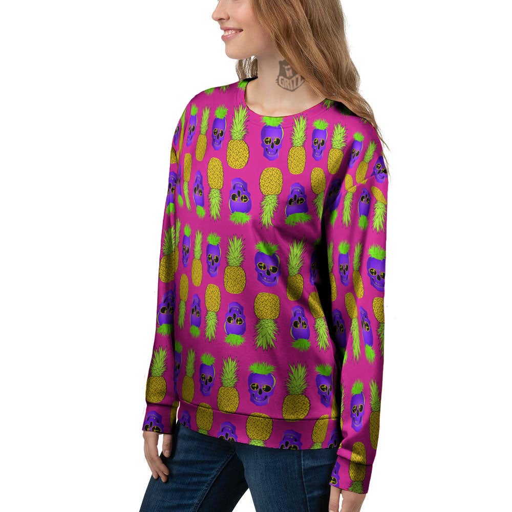 Skull Pineapple Print Pattern Women's Sweatshirt-grizzshop