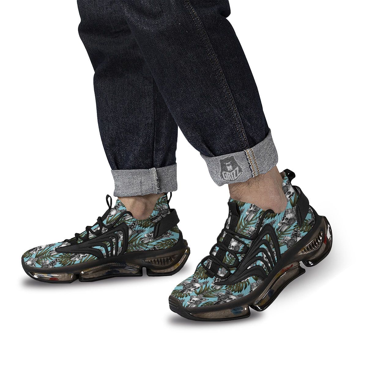 Skull Pineapple Tropical Print Pattern Black Gym Shoes-grizzshop