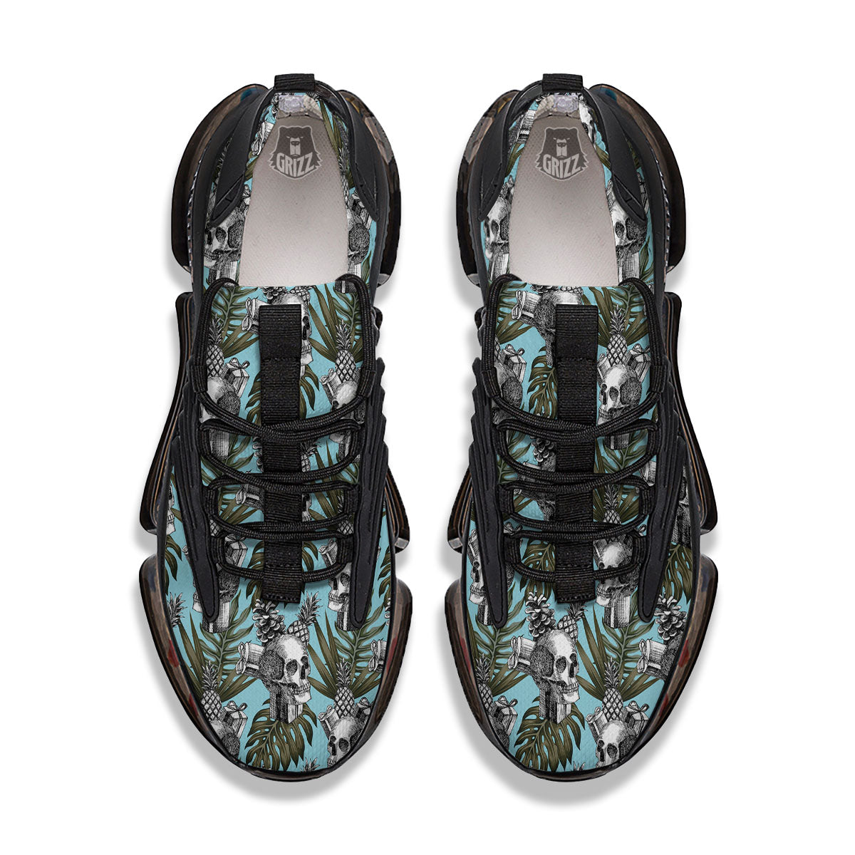 Skull Pineapple Tropical Print Pattern Black Gym Shoes-grizzshop
