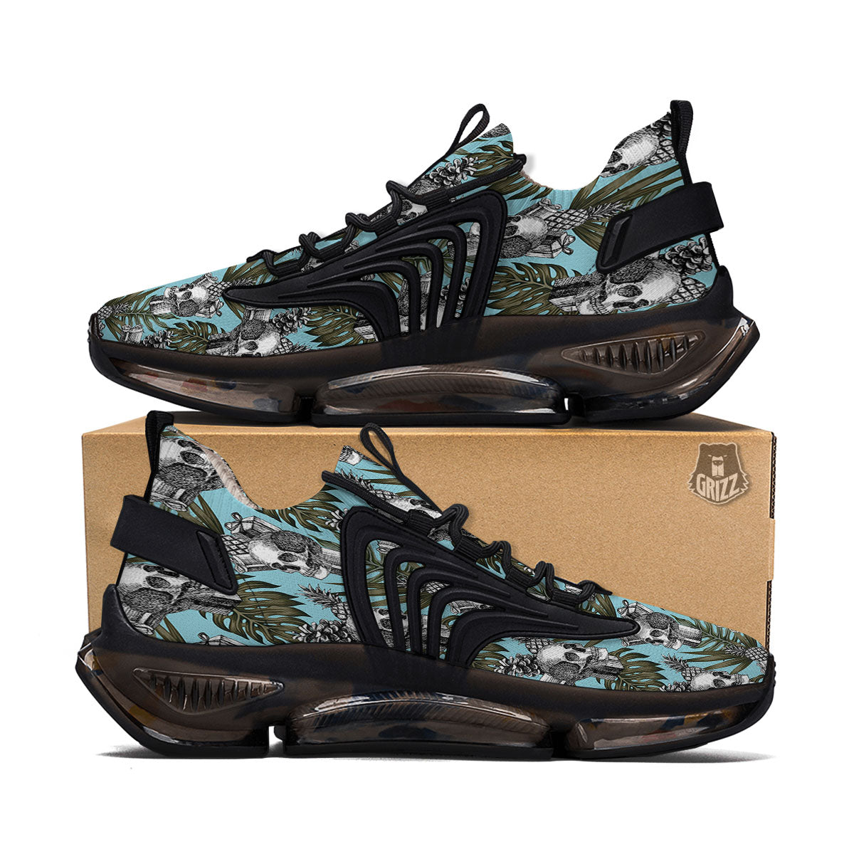 Skull Pineapple Tropical Print Pattern Black Gym Shoes-grizzshop
