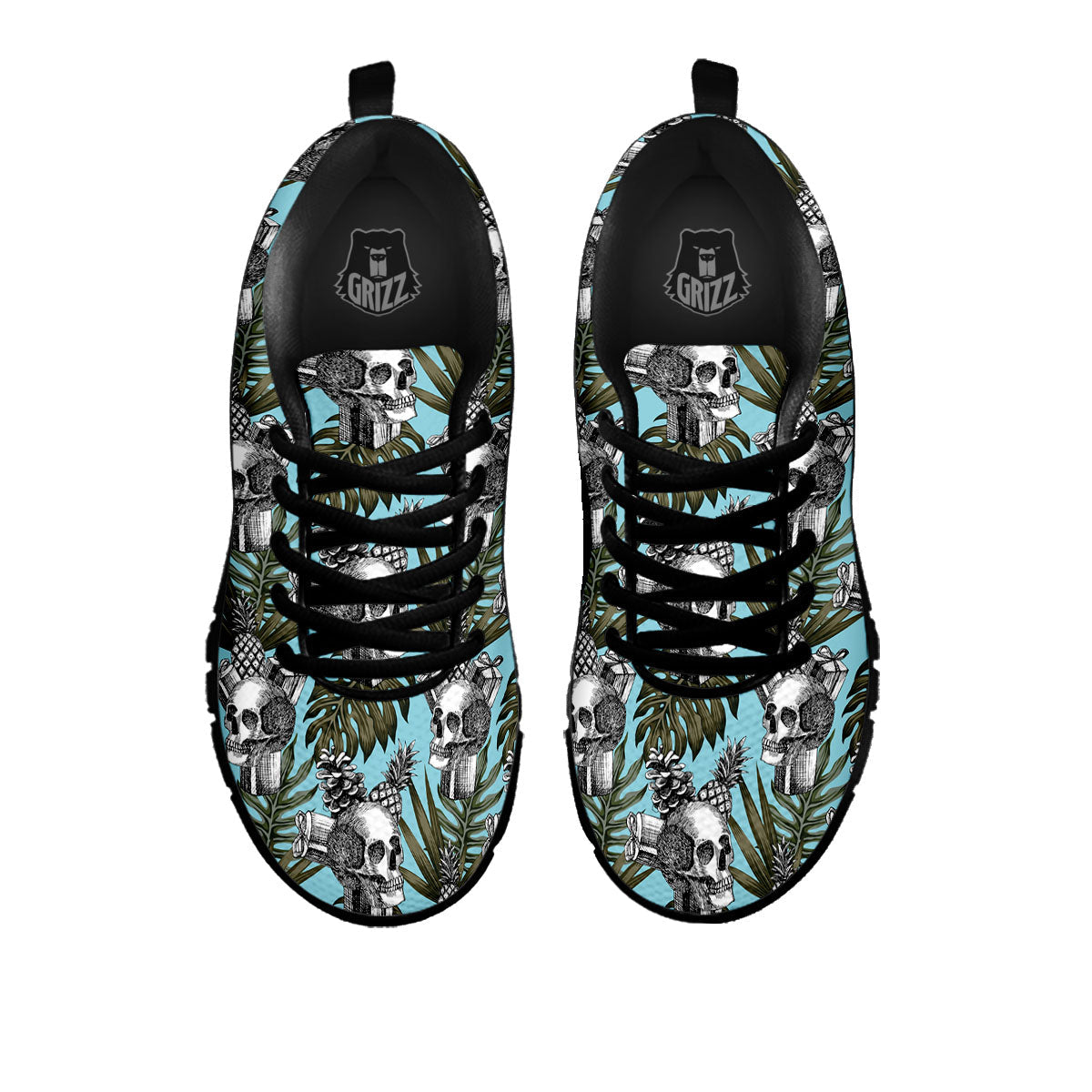 Skull Pineapple Tropical Print Pattern Black Sneaker-grizzshop