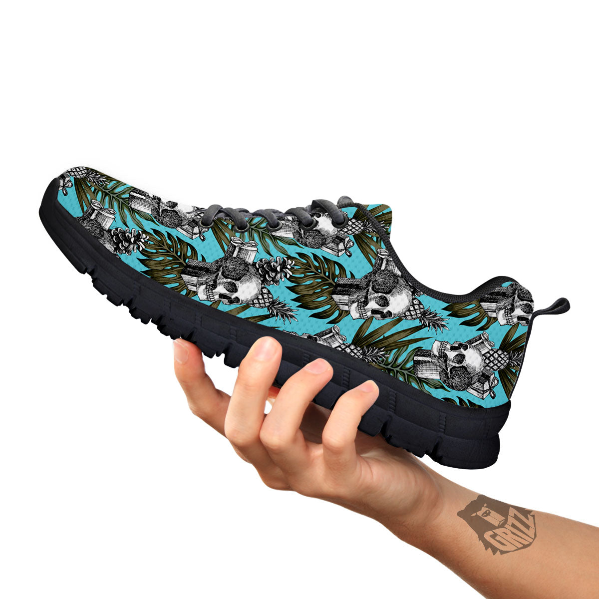 Skull Pineapple Tropical Print Pattern Black Sneaker-grizzshop