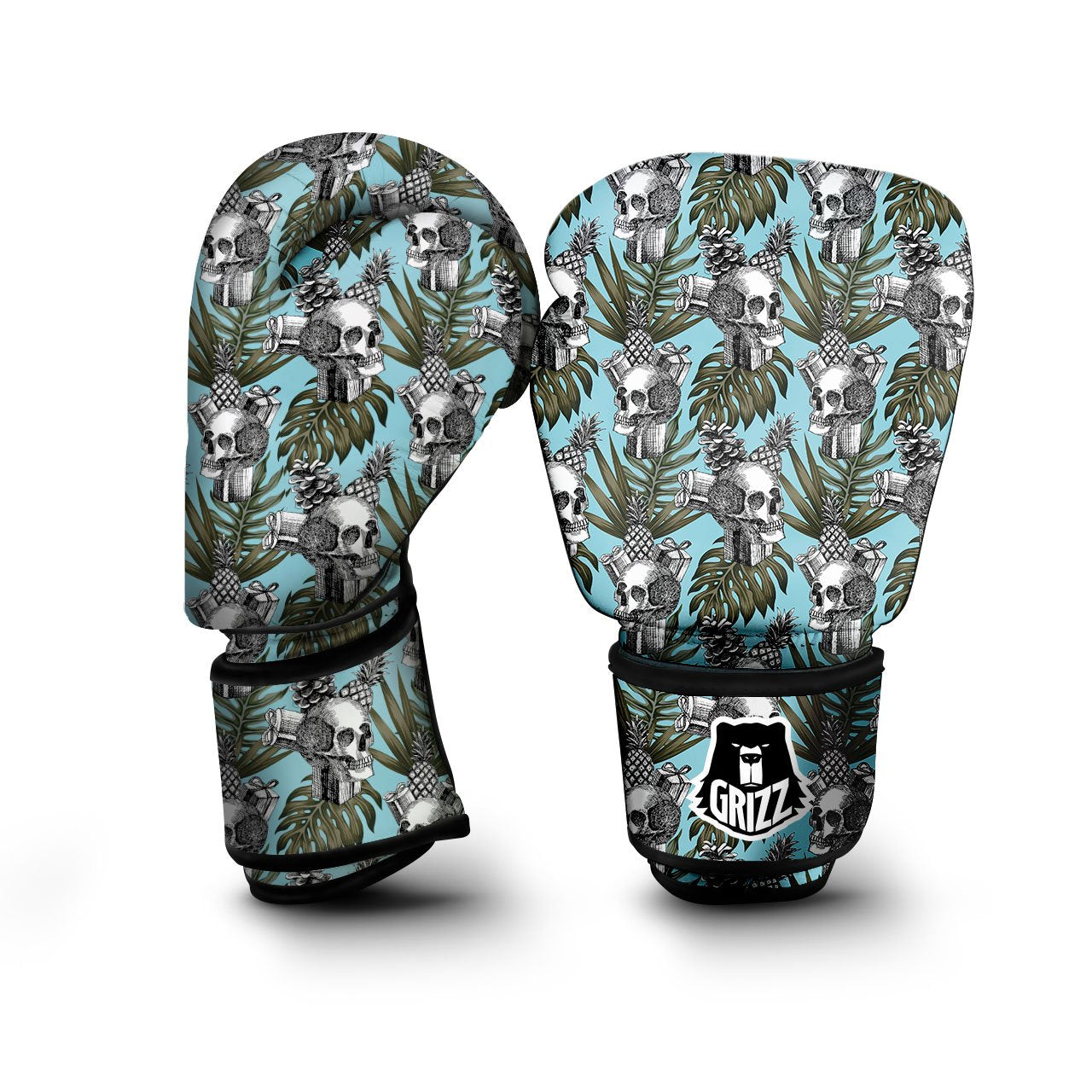 Skull Pineapple Tropical Print Pattern Boxing Gloves-grizzshop