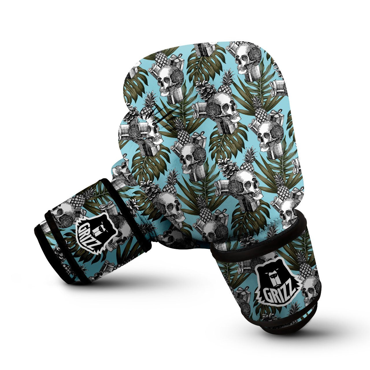Skull Pineapple Tropical Print Pattern Boxing Gloves-grizzshop