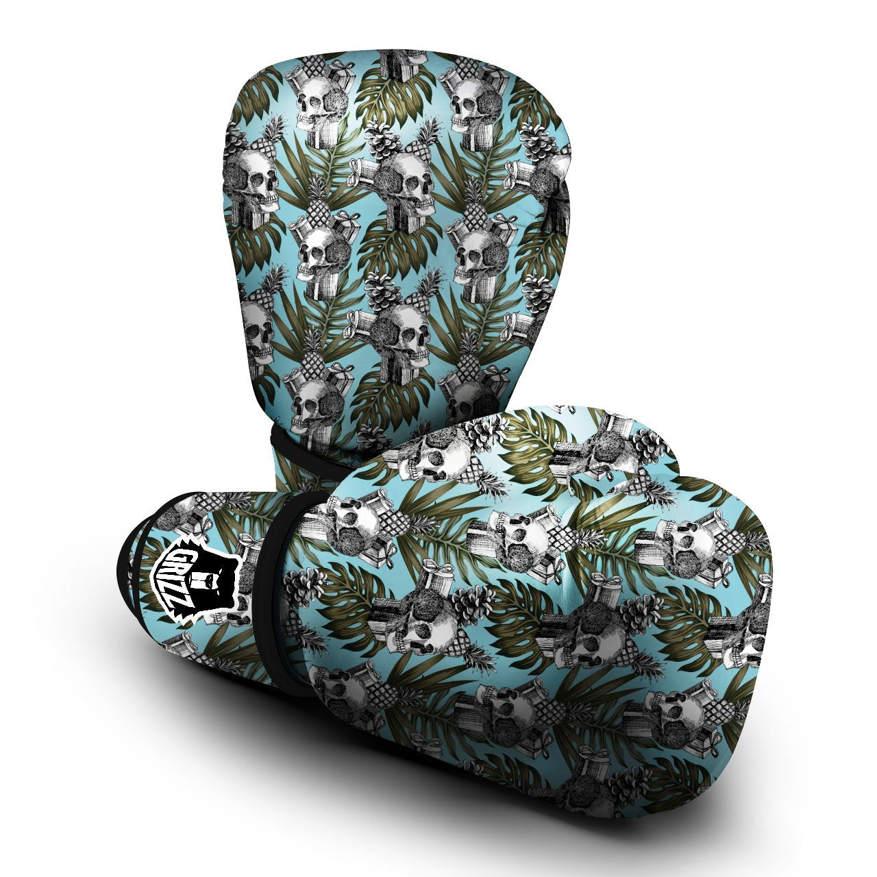 Skull Pineapple Tropical Print Pattern Boxing Gloves-grizzshop