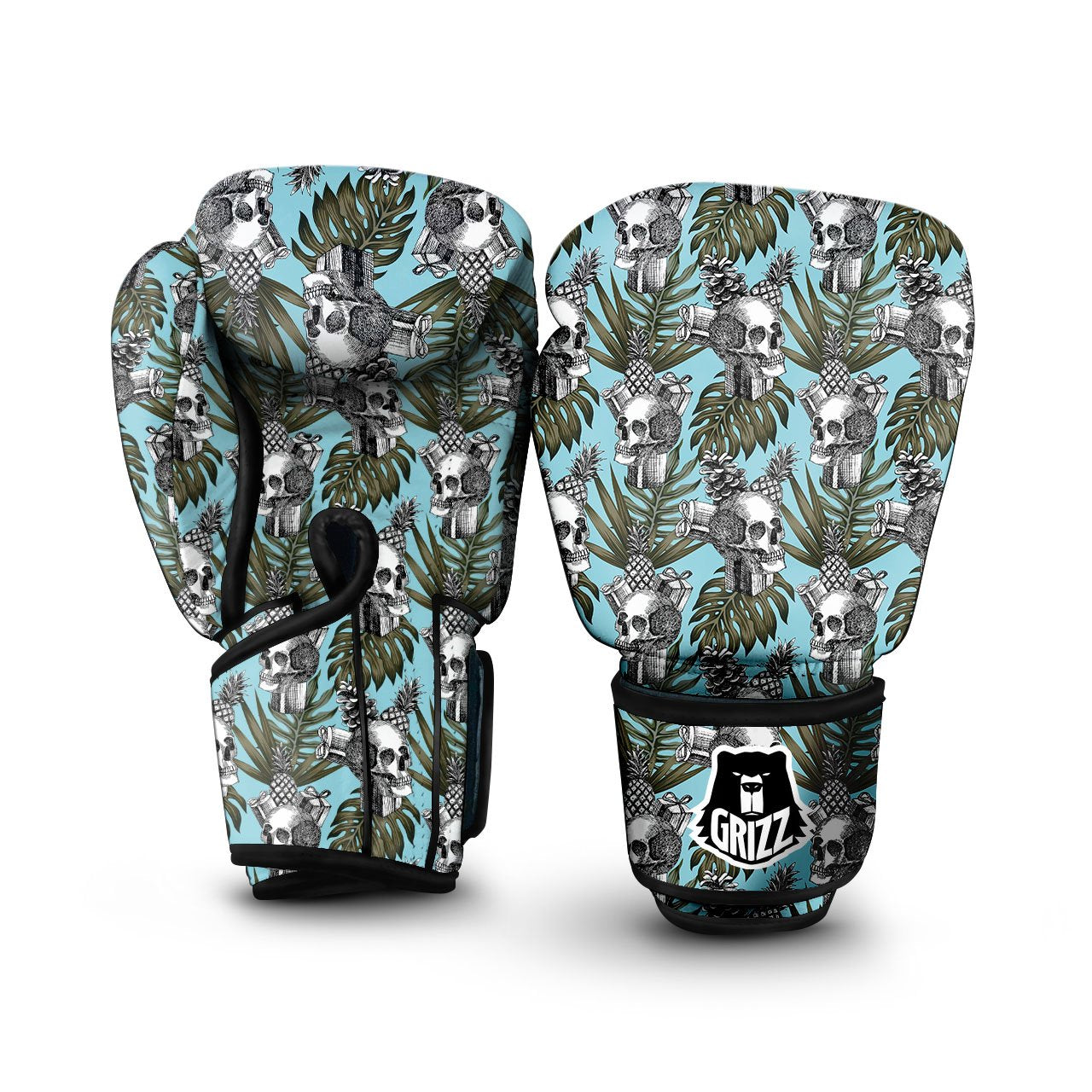 Skull Pineapple Tropical Print Pattern Boxing Gloves-grizzshop