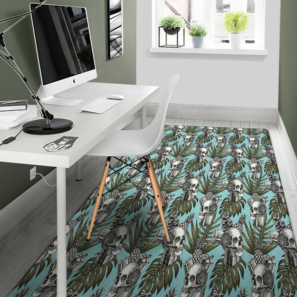 Skull Pineapple Tropical Print Pattern Floor Mat-grizzshop