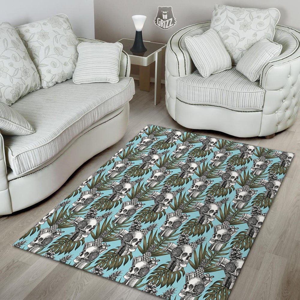 Skull Pineapple Tropical Print Pattern Floor Mat-grizzshop