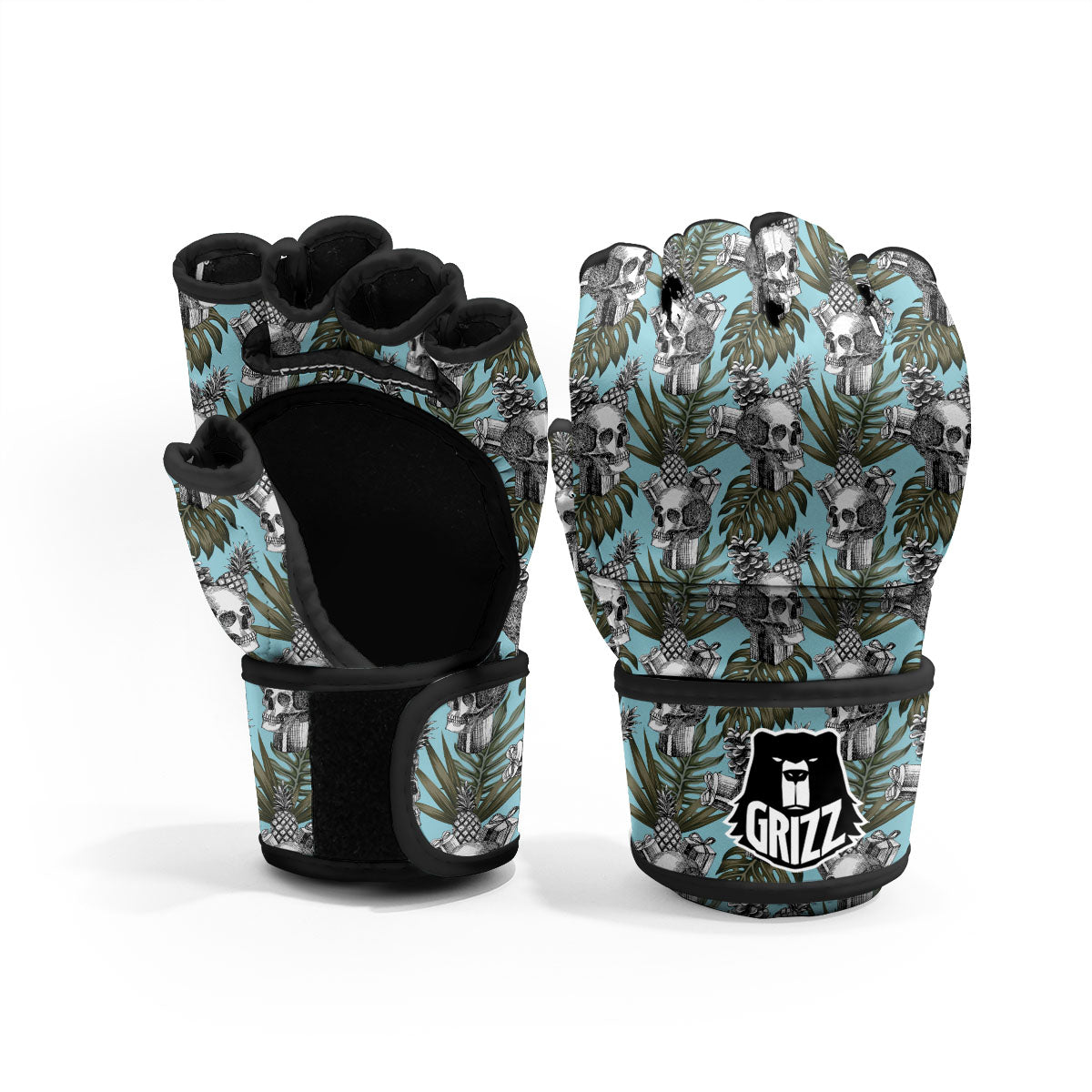 Skull Pineapple Tropical Print Pattern MMA Gloves-grizzshop