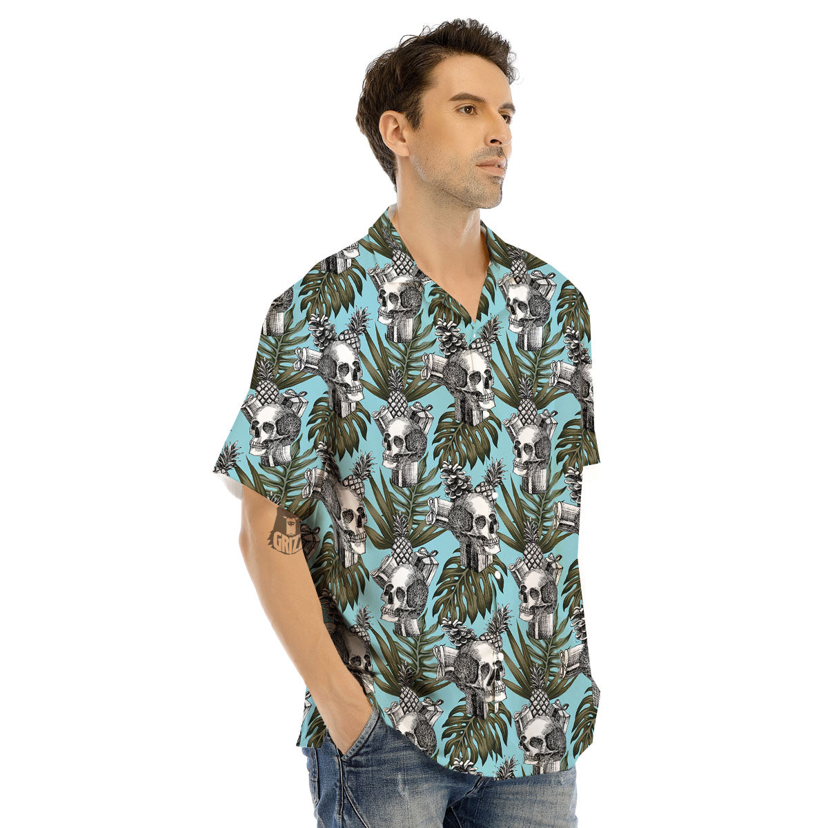 Skull Pineapple Tropical Print Pattern Men's Hawaiian Shirt-grizzshop