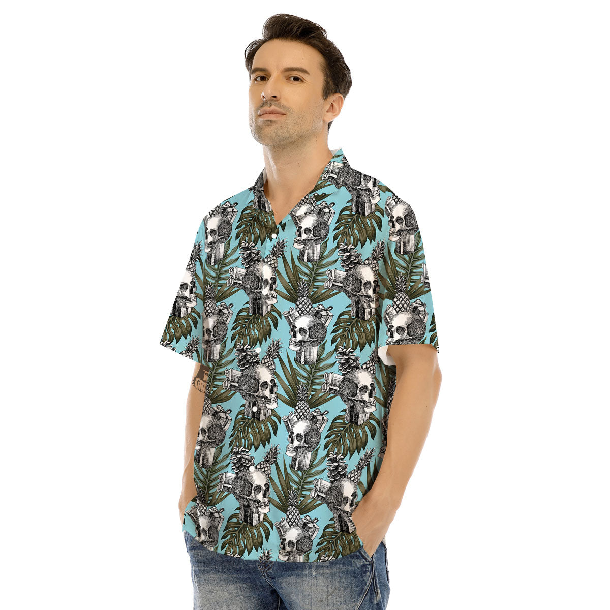 Skull Pineapple Tropical Print Pattern Men's Hawaiian Shirt-grizzshop