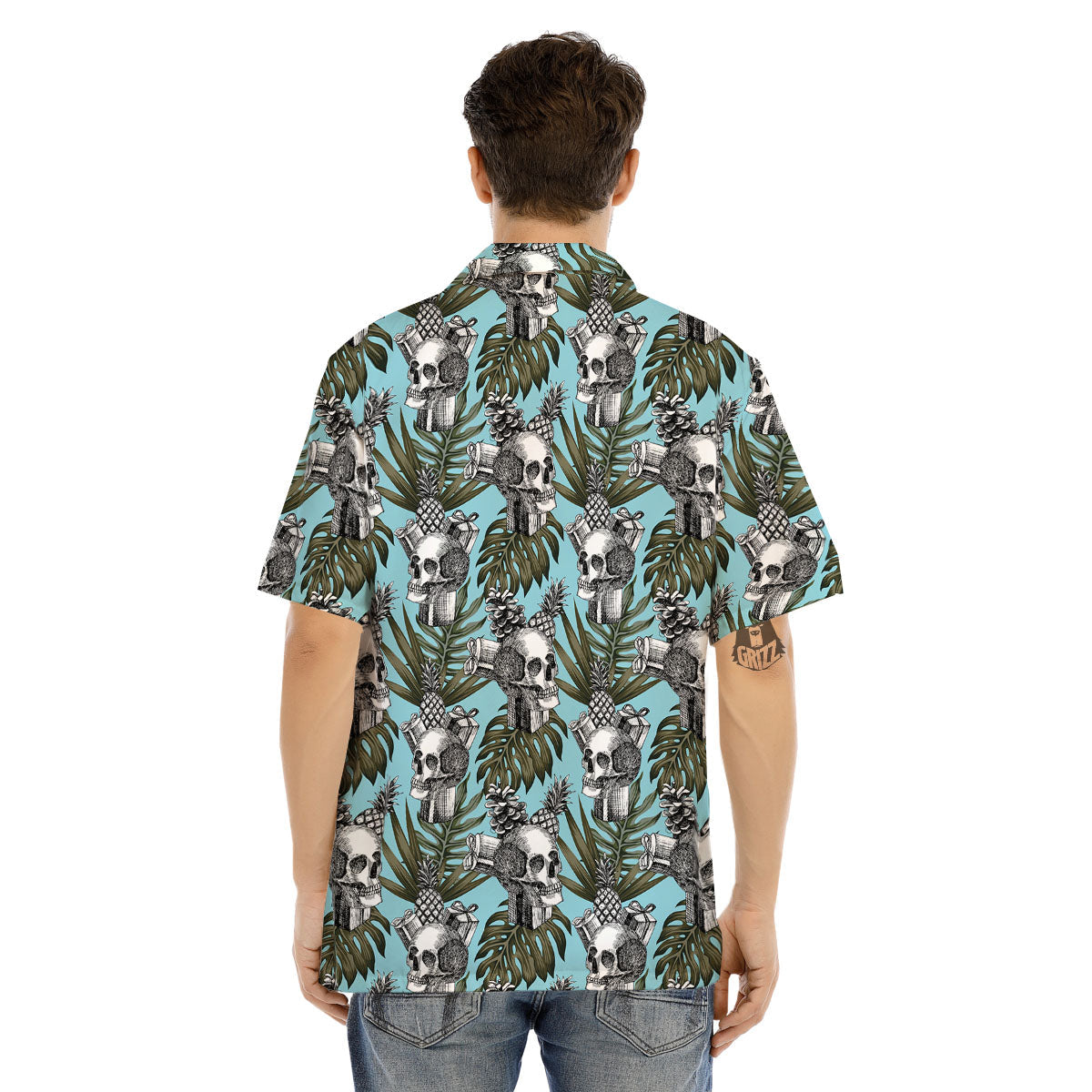Skull Pineapple Tropical Print Pattern Men's Hawaiian Shirt-grizzshop