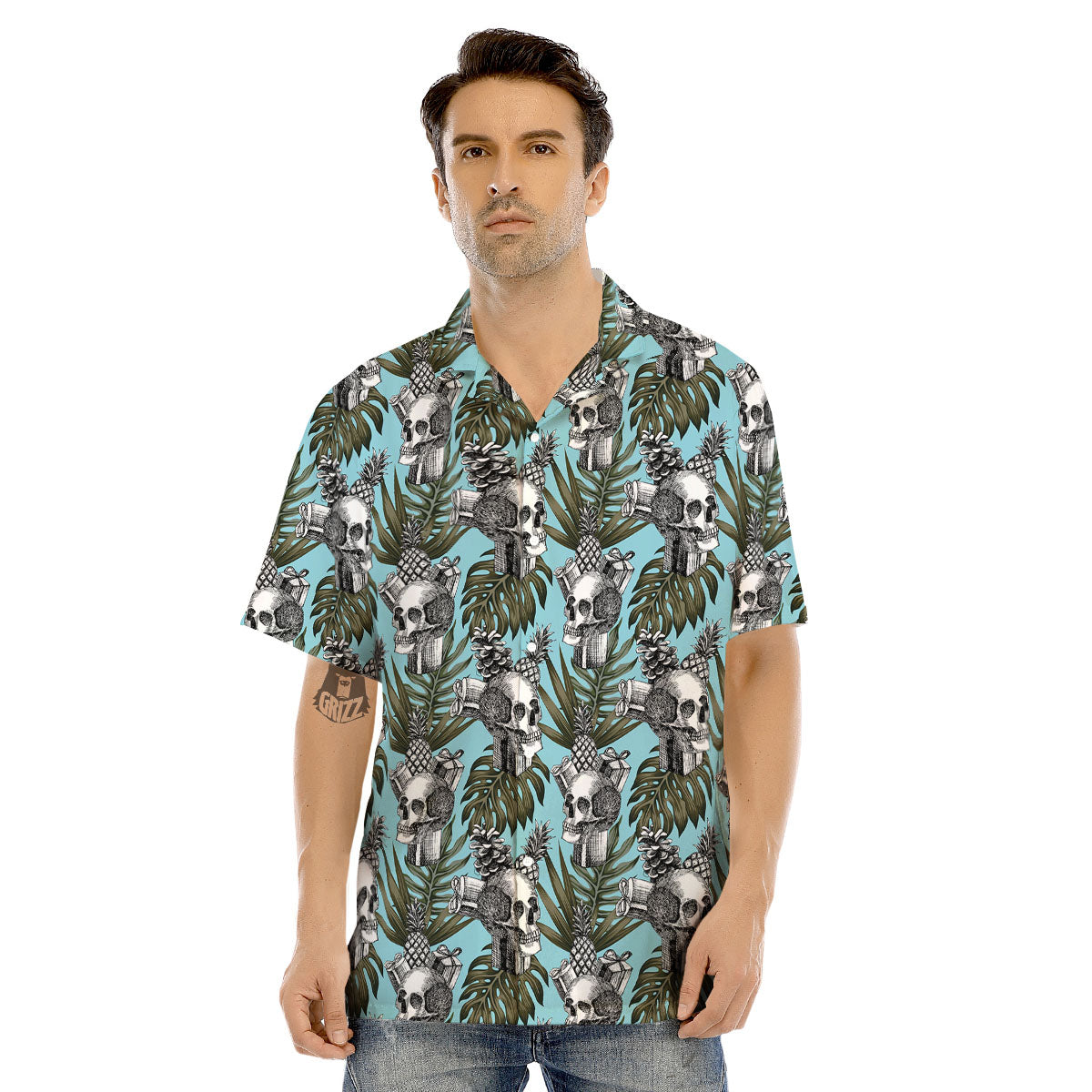 Skull Pineapple Tropical Print Pattern Men's Hawaiian Shirt-grizzshop