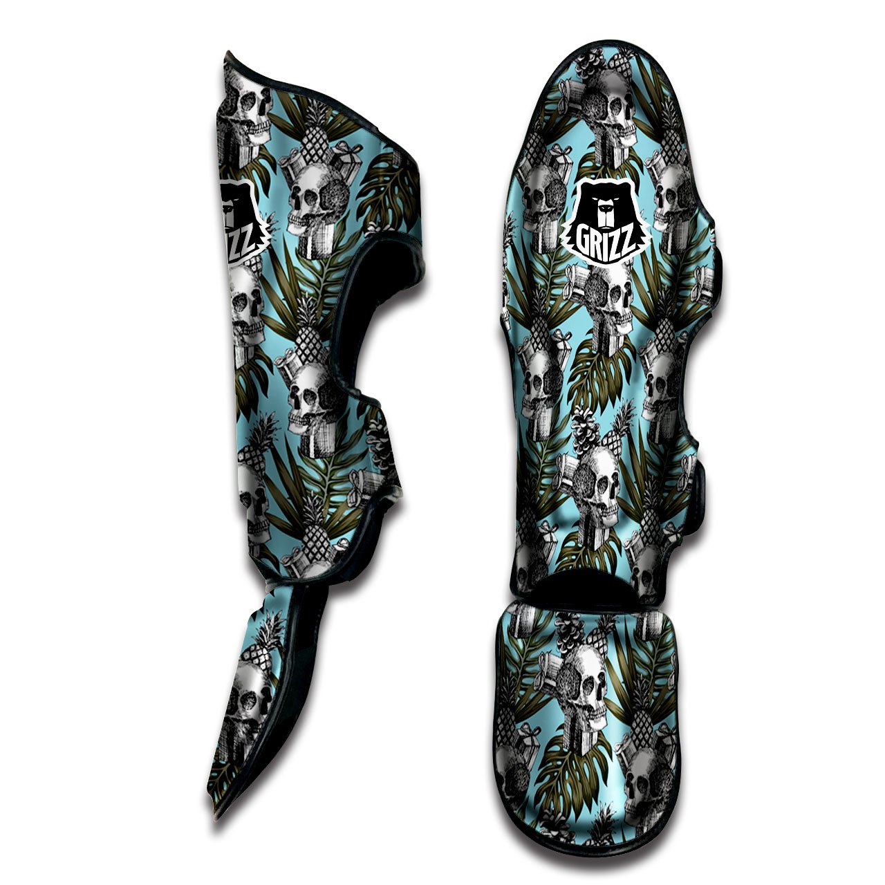 Skull Pineapple Tropical Print Pattern Muay Thai Shin Guards-grizzshop