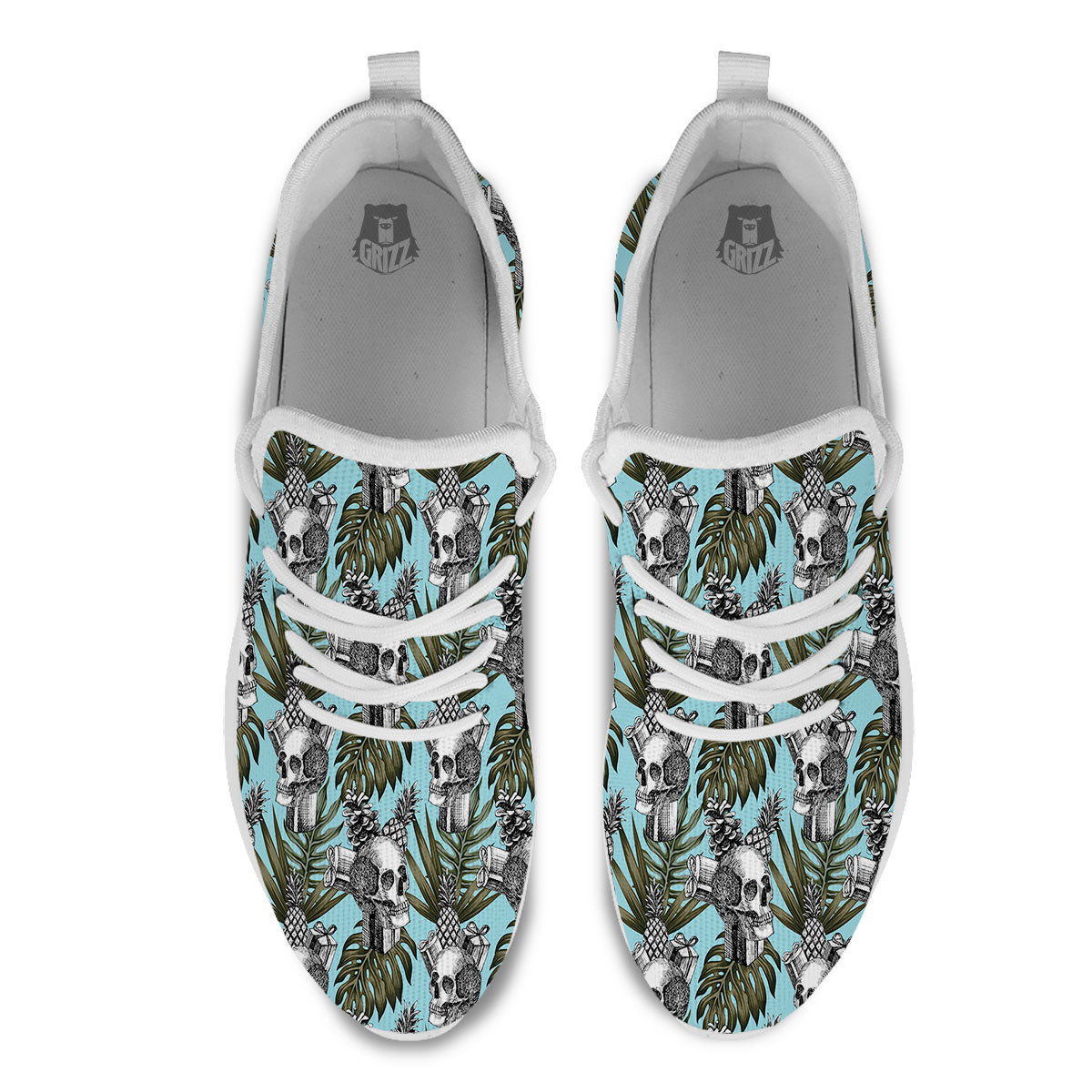 Skull Pineapple Tropical Print Pattern White Athletic Shoes-grizzshop