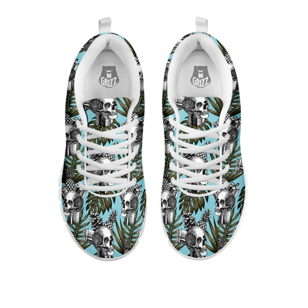 Skull Pineapple Tropical Print Pattern White Sneaker-grizzshop