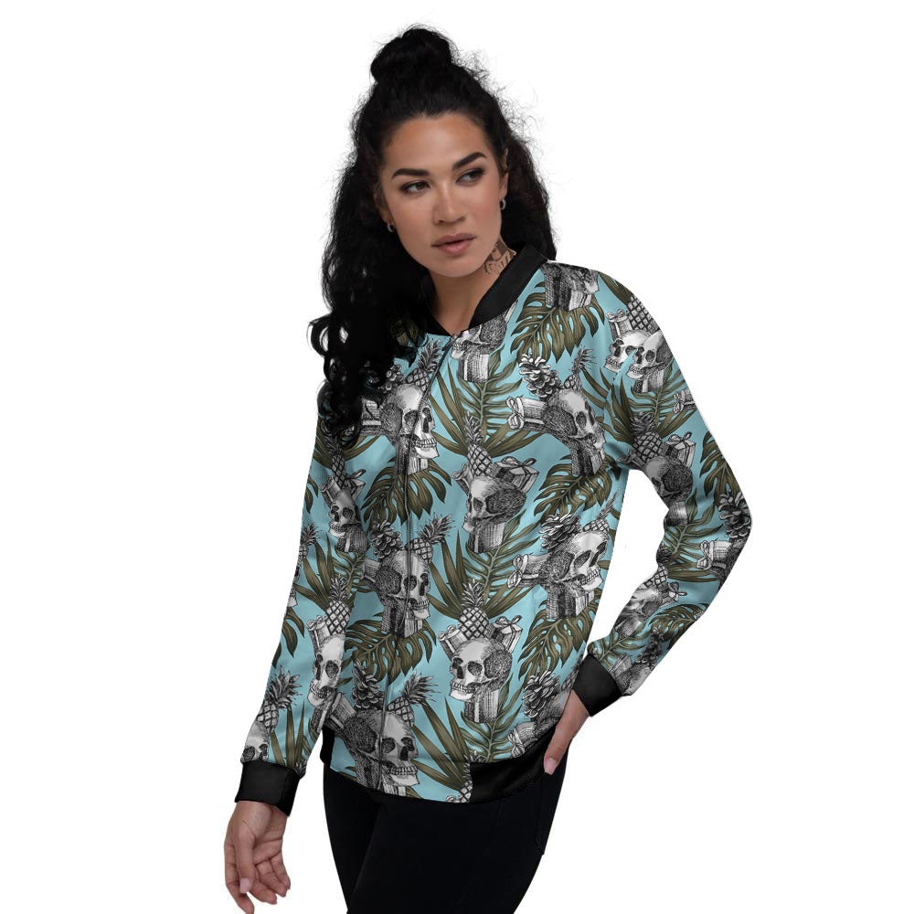 Skull Pineapple Tropical Print Pattern Women's Bomber Jacket-grizzshop