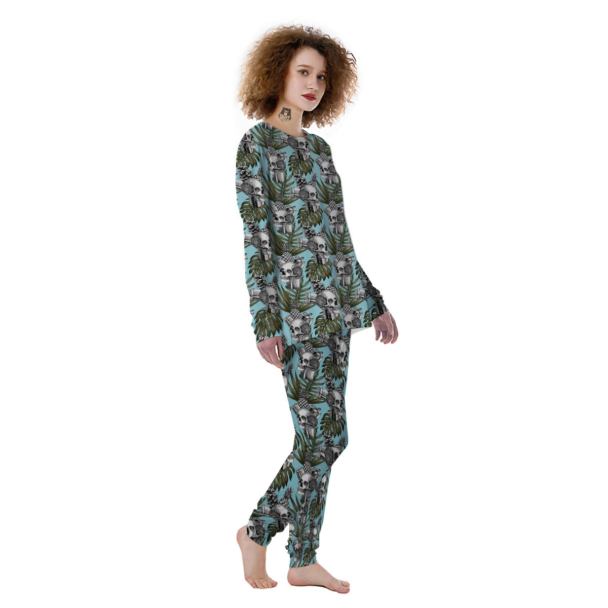 Skull Pineapple Tropical Print Pattern Women's Pajamas-grizzshop