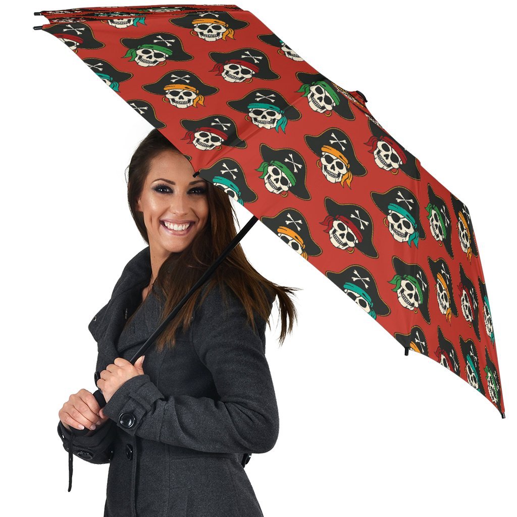 Skull Pirate Print Pattern Automatic Foldable Umbrella-grizzshop