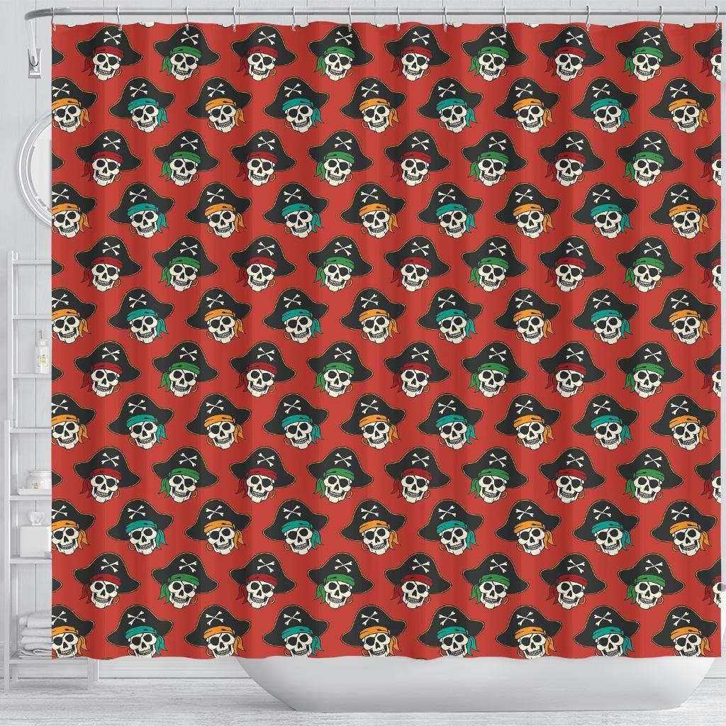 Skull Pirate Print Pattern Bathroom Shower Curtain-grizzshop