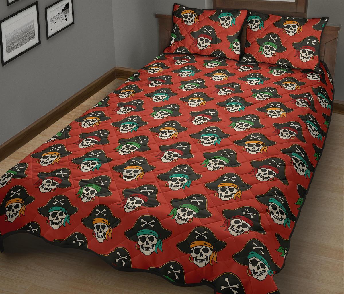 Skull Pirate Print Pattern Bed Set Quilt-grizzshop