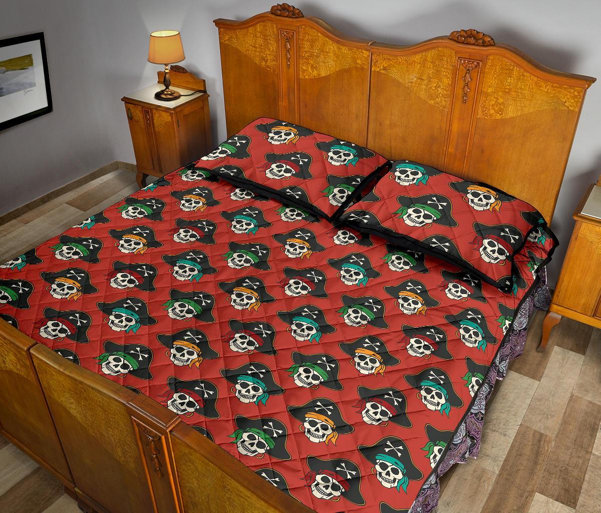 Skull Pirate Print Pattern Bed Set Quilt-grizzshop