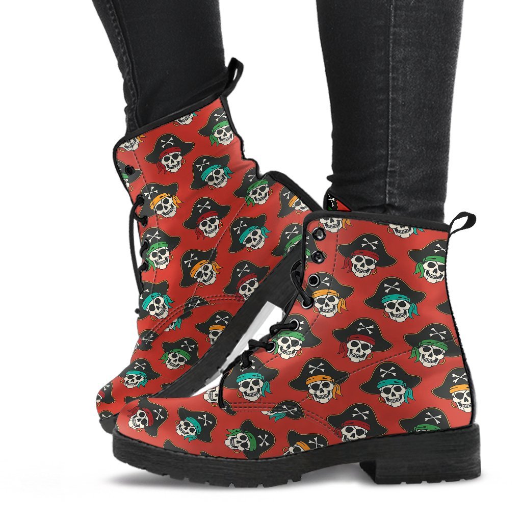 Skull Pirate Print Pattern Men Women Leather Boots-grizzshop