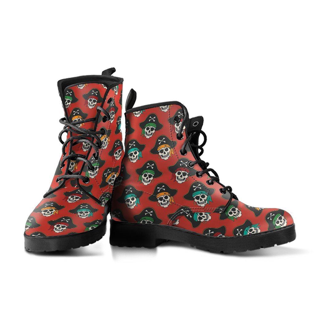 Skull Pirate Print Pattern Men Women Leather Boots-grizzshop
